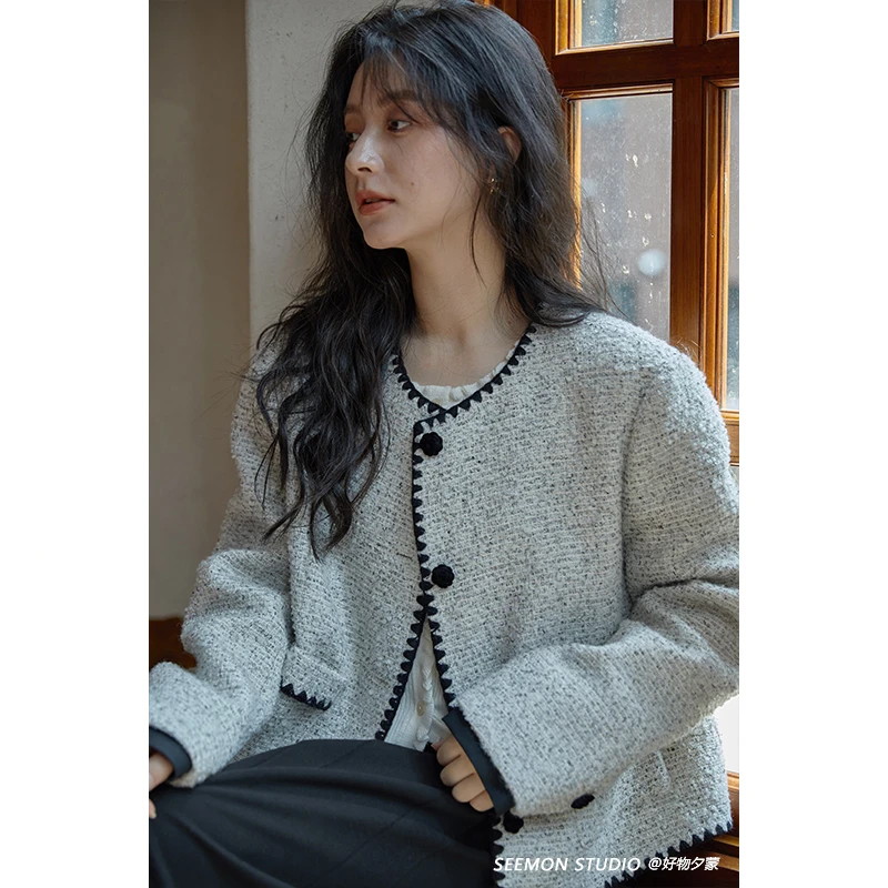 Seemon新款秋季温柔风小个子设计感小众小香风外套女流行C18144