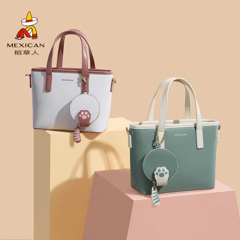 稻草人包包女包斜挎包2025新款撞色大容量女士单肩百搭手提托特包