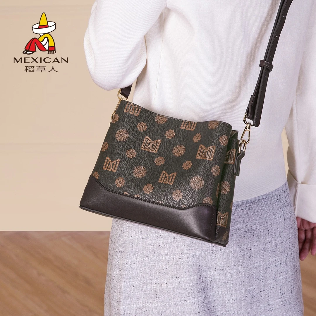 稻草人包包女经典水桶包手提女包单肩斜挎包大容量女包礼物送妈妈