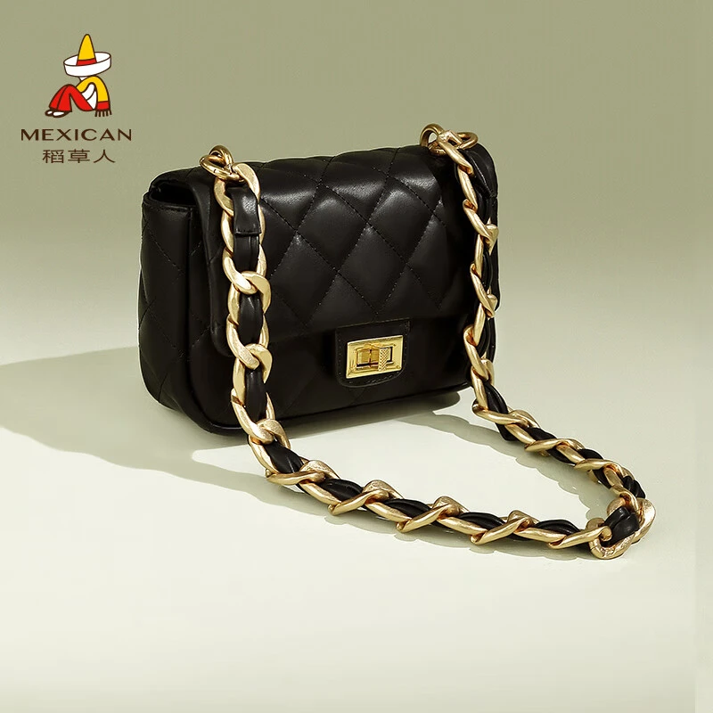 稻草人包包女2025新款时尚牛皮菱格单肩包简约百搭斜挎包生日母亲