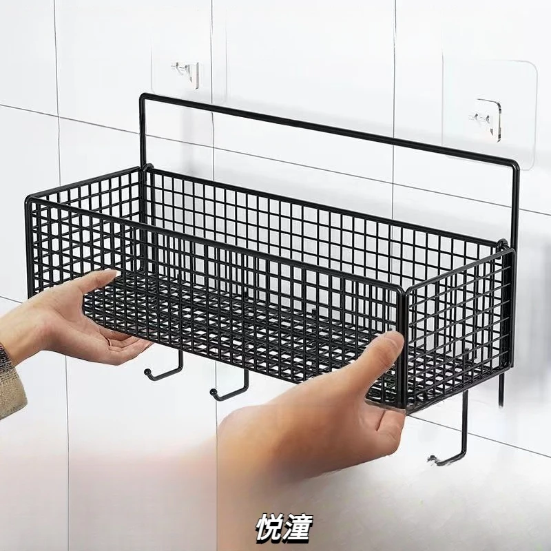 免打孔厨房宿舍收纳置物架厨房蒜姜收纳墙上置物架粘贴式挂篮