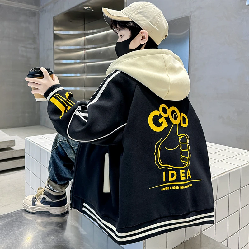 儿童装男童外套春秋款棒球服2025新款洋气中大童时髦男孩连帽秋装