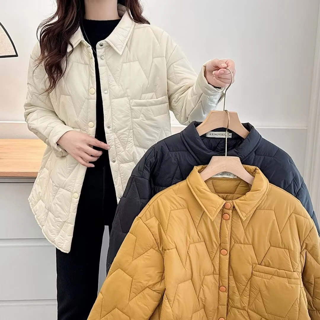 秋冬大码200斤轻薄款棉服女中长款韩版宽松棉衣洋气棉袄女外套潮