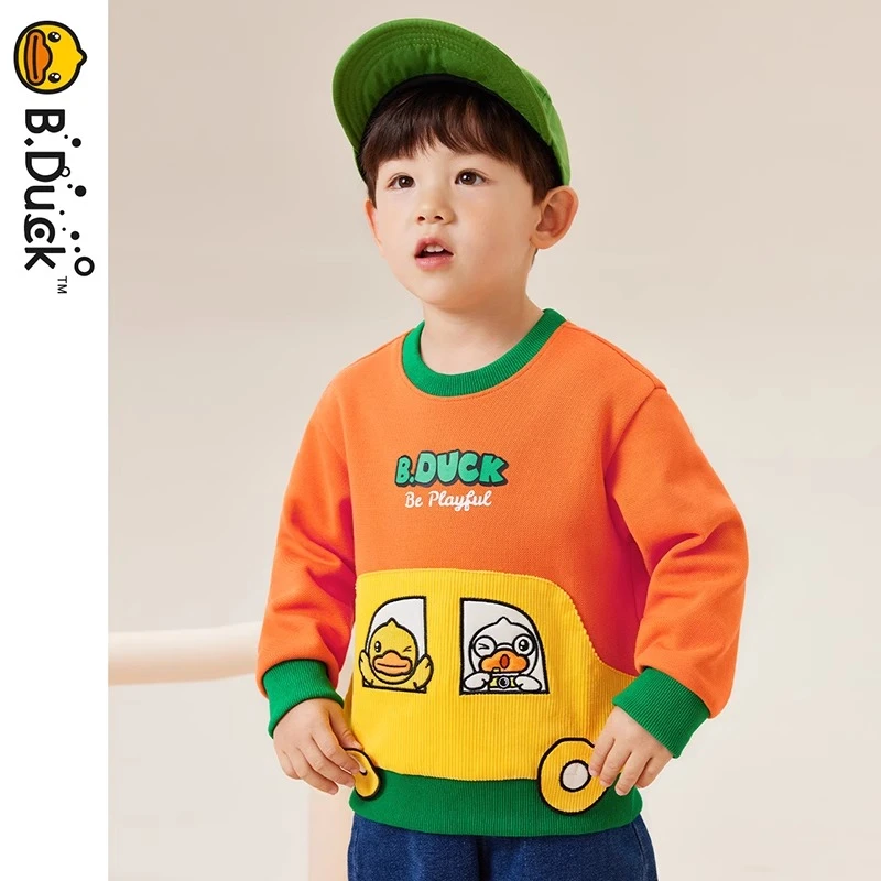 B.Duck小黄鸭童装男童卫衣春秋款小童宝宝撞色套头上衣BF3408061