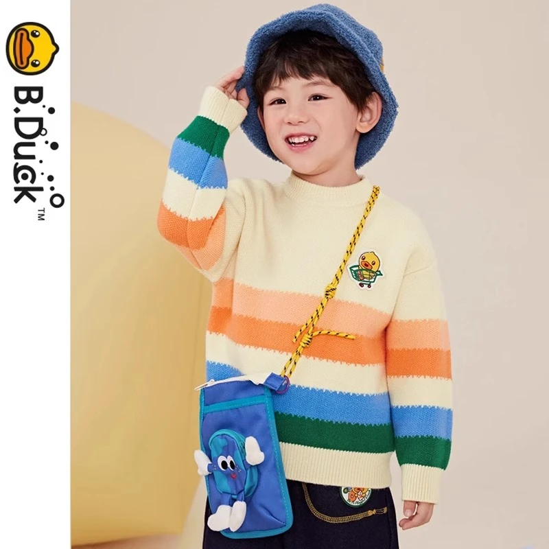 B.Duck小黄鸭童装男童毛衣冬季儿童条纹套头针织衫毛衫BF5412025