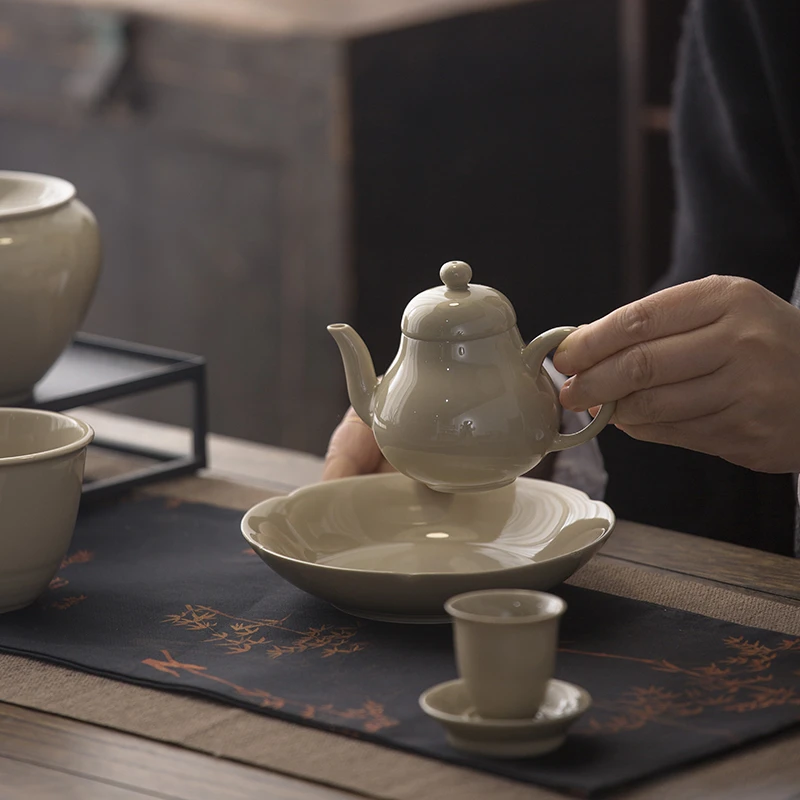 叶屿 草木灰茶具复古家用思亭壶茶壶陶瓷干泡壶承茶杯建水公道杯