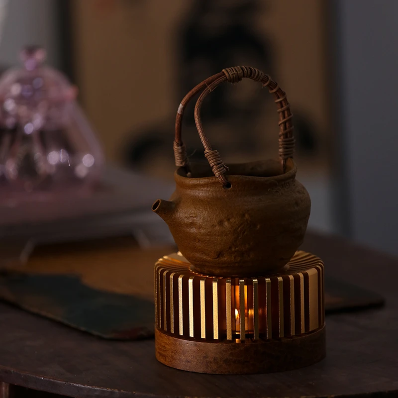 岚酌 【茜茜专属】丹麦款温茶器合金盖重竹底托圆形烤茶围炉煮茶器