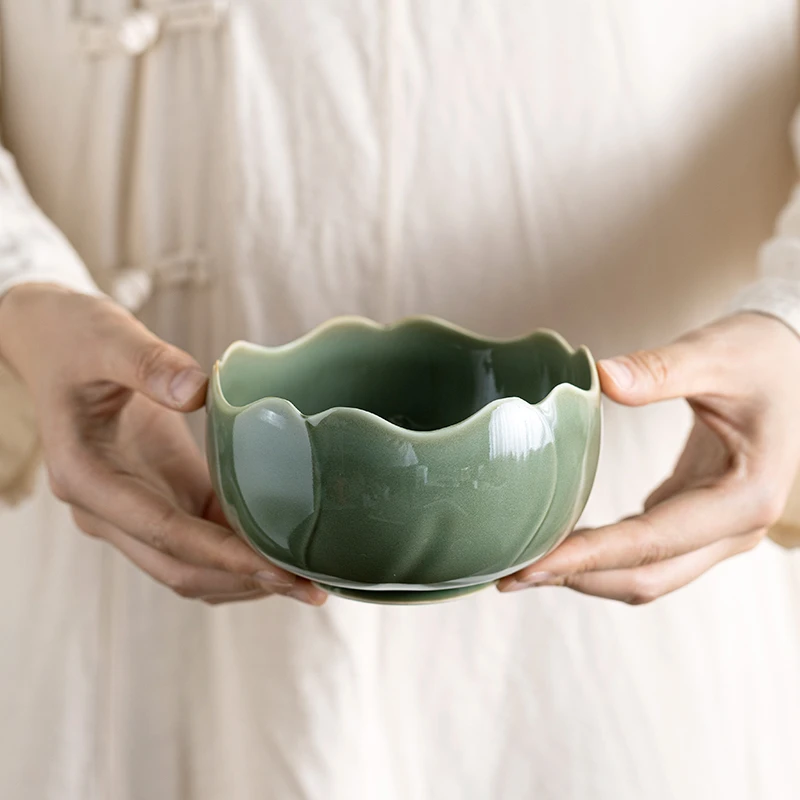 叶屿 越青莲瓣小建水陶瓷功夫茶具茶洗杯洗茶点盘中式果盘茶渣缸