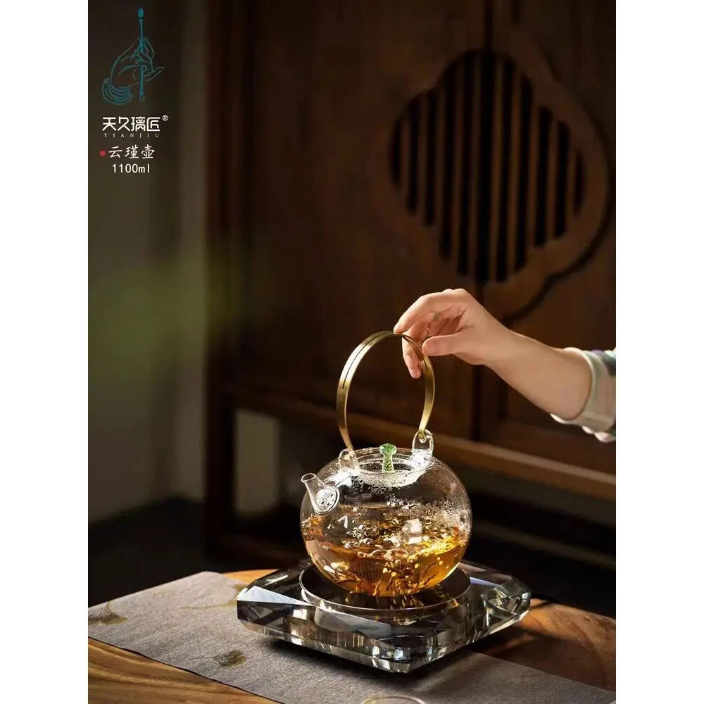 岚酌铜提梁把手高硼硅耐热玻璃电陶炉专用大容量烧煮水壶