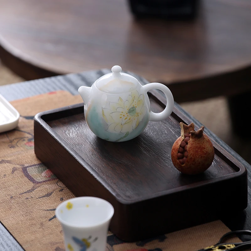 叶屿 白瓷手工家用陶瓷手绘茶壶复古功夫茶具手作手绘龙蛋壶