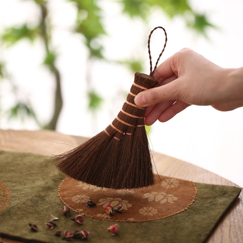茶室棕刷扫把棕毛刷小扫帚茶道配件便携式清洁刷桌面除尘
