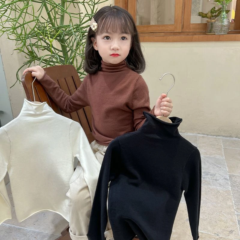 女童毛衣2023秋冬新款针织衫女孩薄款高领套头衫儿童打底衫百搭款