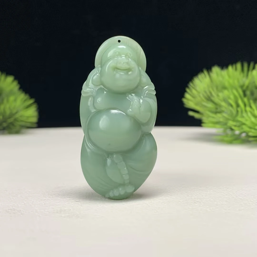 【豫人豫品】j3069天然和田玉碧玉粉青弥勒佛