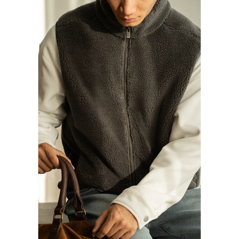 蓄热立领摇粒绒马甲外套男士秋冬新款保暖加厚背心坎肩男外穿马甲