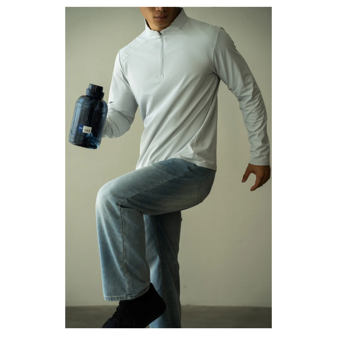 轻量化速干中领半拉链立领长袖T恤男士2024秋季户外运动上衣