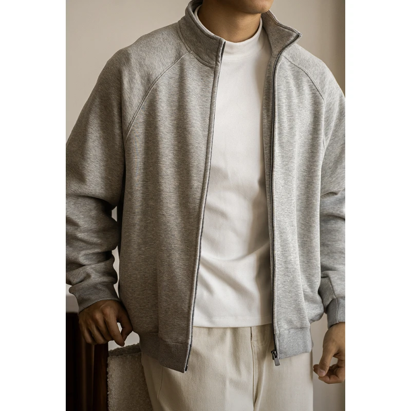 美式立领重磅加绒卫衣外套男2024秋冬新款保暖通勤休闲宽松开衫