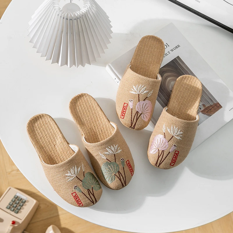 包头亚麻拖鞋女家用夏天男士情侣室内舒适防滑地板凉拖鞋家居国风