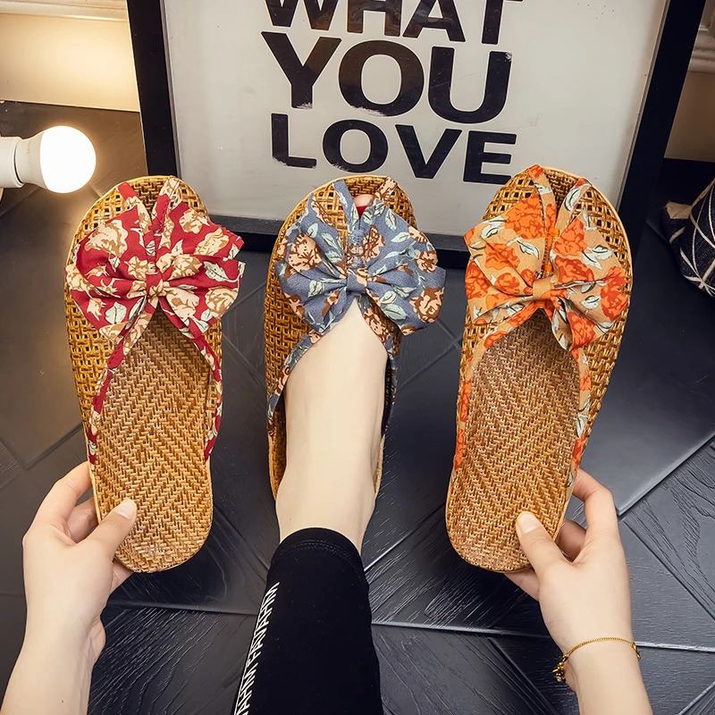 【朵云专属】藤草编织拖鞋家用夏季男女居家情侣室内地板凉拖鞋女