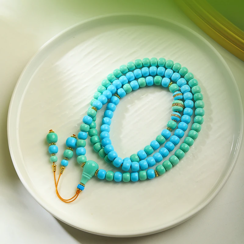 【鸾凤和鸣】F129•精品瓷高绿色蓝色老型珠撞色项链男女款多圈饰品