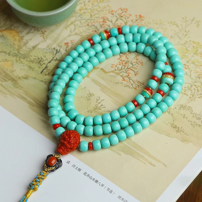 【奢华不凡】N112•精品瓷高绿色老型108项链男女款多圈轻奢百搭饰品