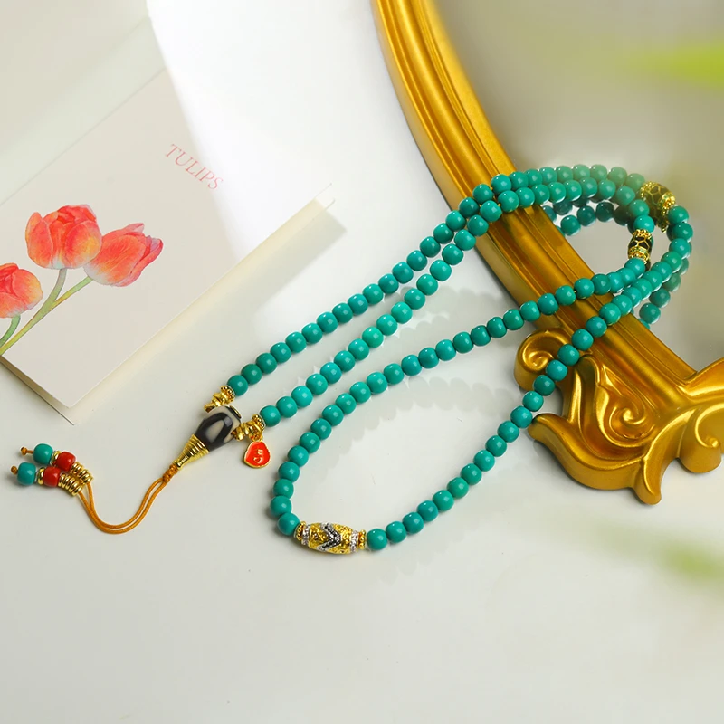 【碧绿如玉】N118•精品深绿色老型珠项链龟背桶珠原创diy男女款多圈