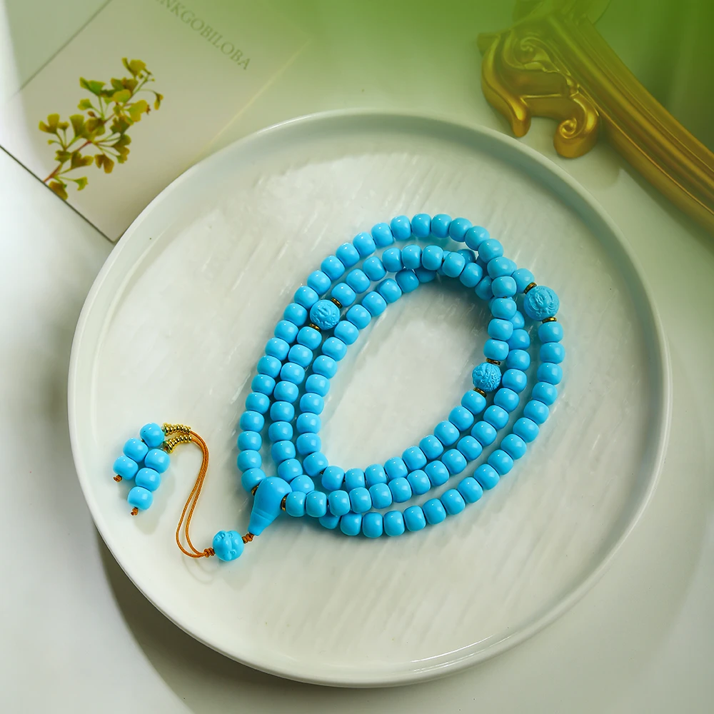 88其乐融融】G120•精品瓷高蓝色老型珠项链雕刻珠佛首珠多圈散配珠