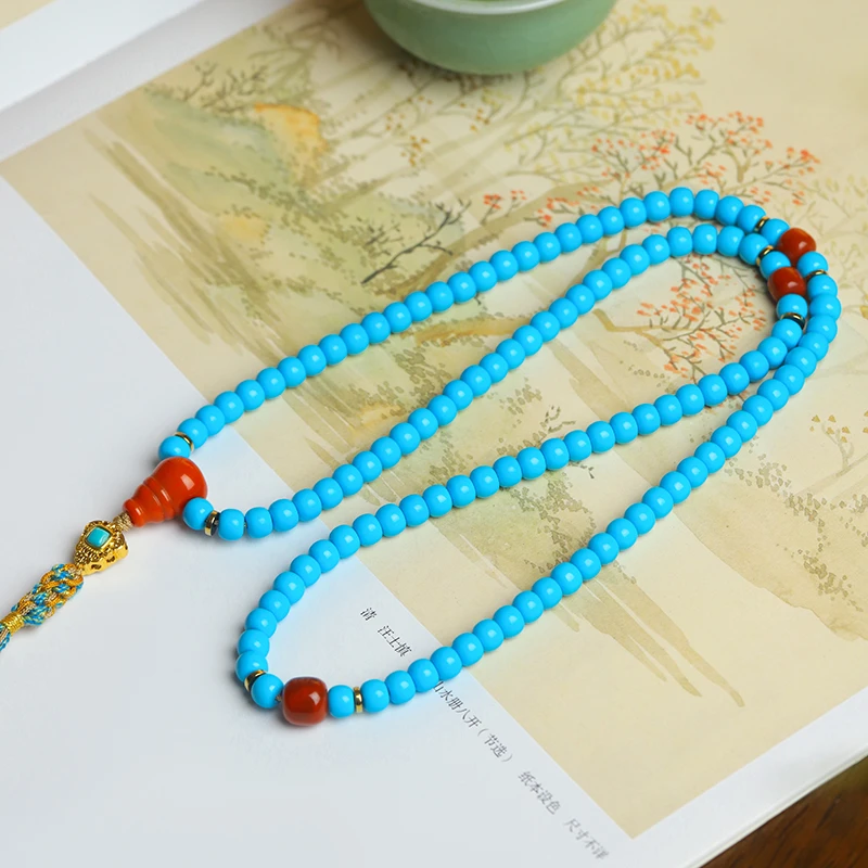 【蔚蓝清新】N114•复古蓝色瓷高老型珠项链创意百搭多圈散单珠饰品