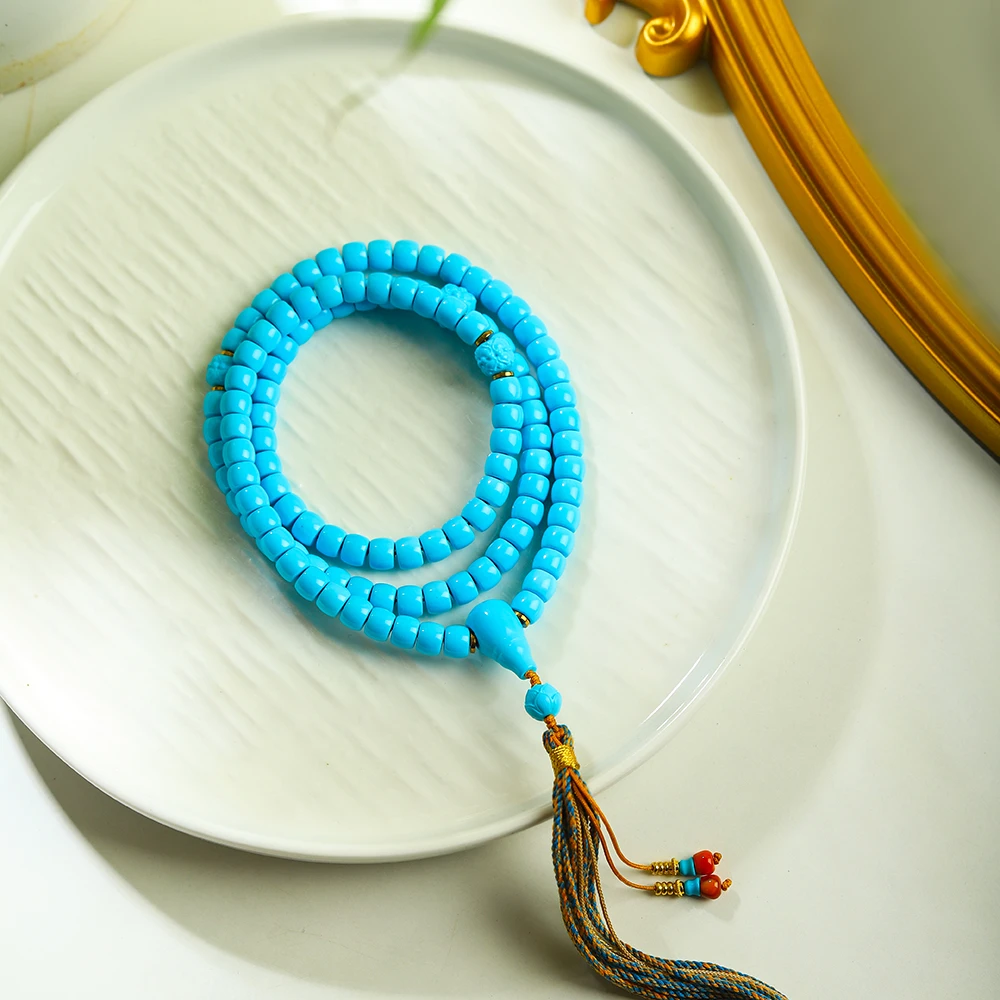 88步步生莲】H123•精品蓝色直切老型珠项链莲花隔配珠背云原创多圈