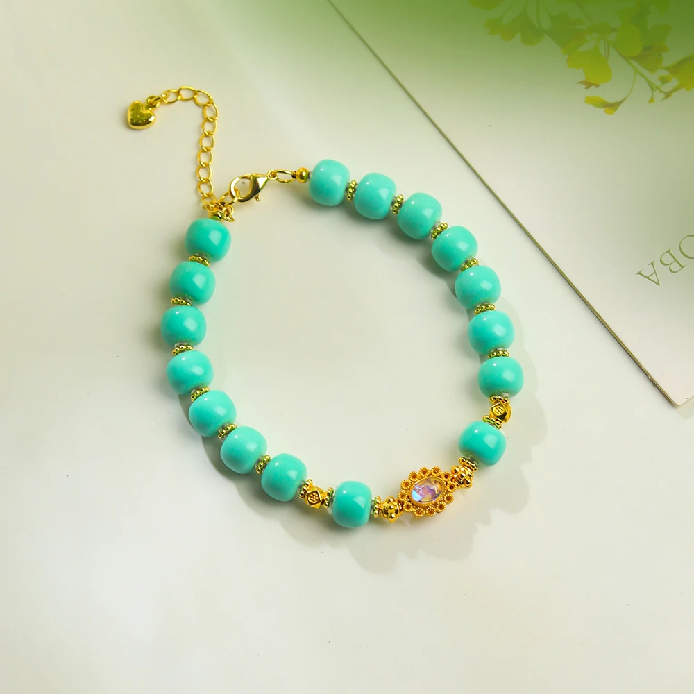 【腕间风华】K113•精品瓷高绿色老型珠手链原创diy女款散珠时尚饰品