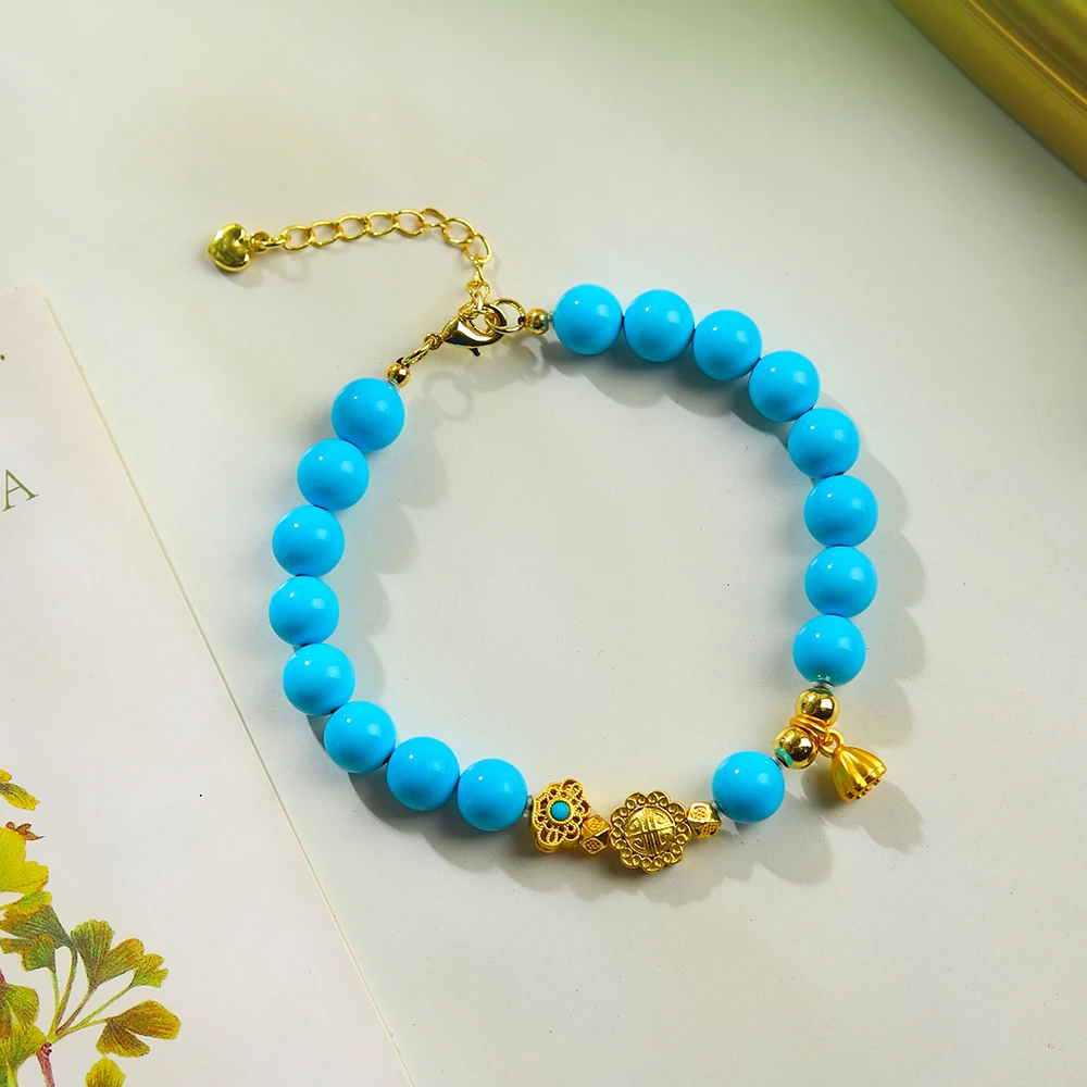 【莲开福瑞】K119•精品瓷高蓝色圆珠手链串福字莲蓬原创diy女款饰品