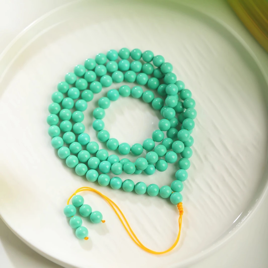 【禅心如水】C126•精品瓷高绿色圆珠108项链念珠男女款多圈diy饰品