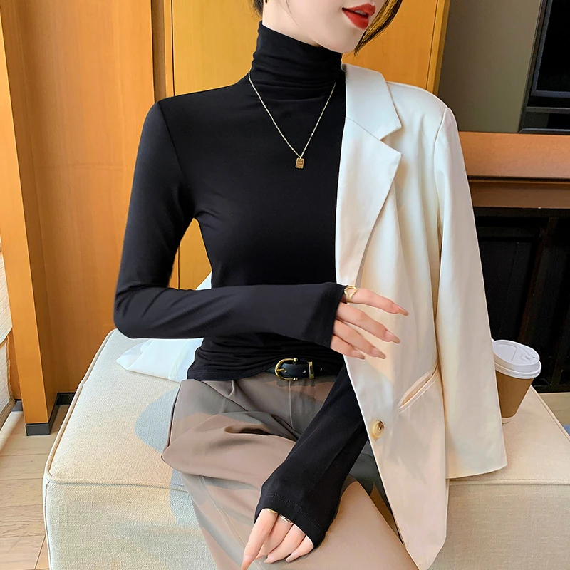 黑色高领打底衫女内搭秋冬2024新款莫代尔洋气高级感长袖T恤上衣