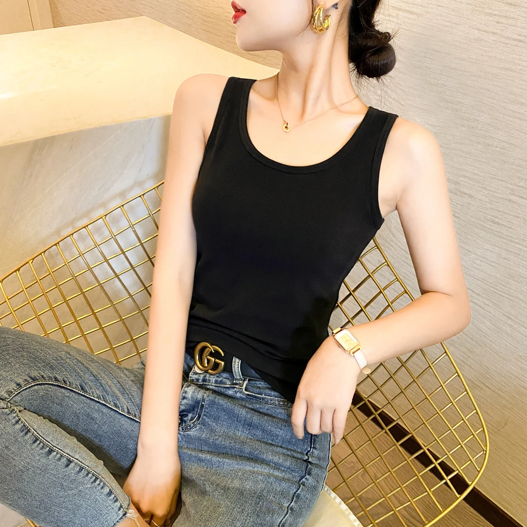 加绒加厚吊带背心女内搭黑色U领外穿2024秋冬季修身保暖打底上衣