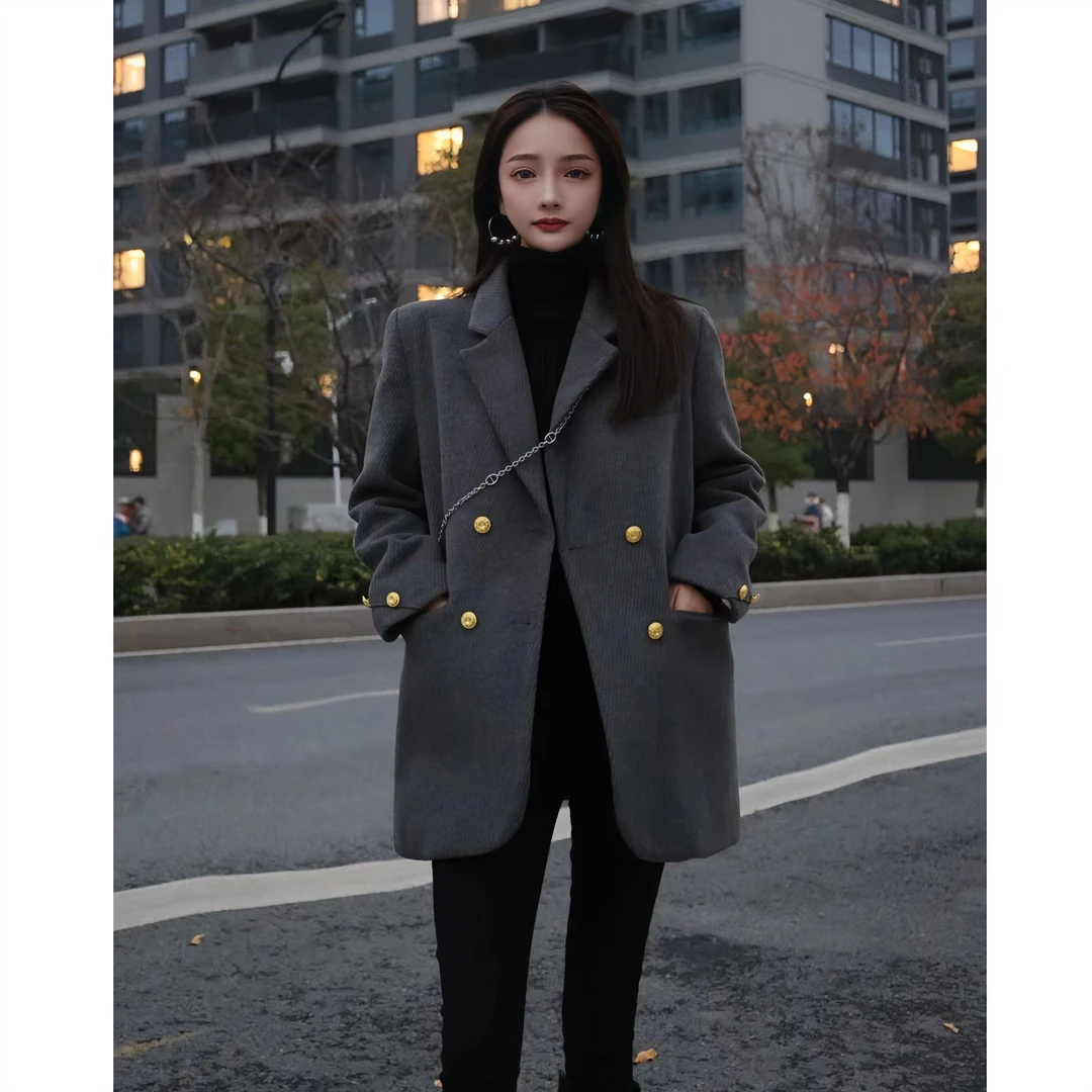 2023冬款加棉加厚西装外套休闲网红百搭时尚显瘦宽松气质通勤风