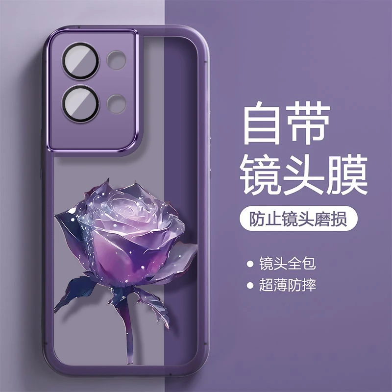 单支玫瑰适用于OPPORENO8PRO+手机壳磨砂透色硅胶【自带镜头膜】