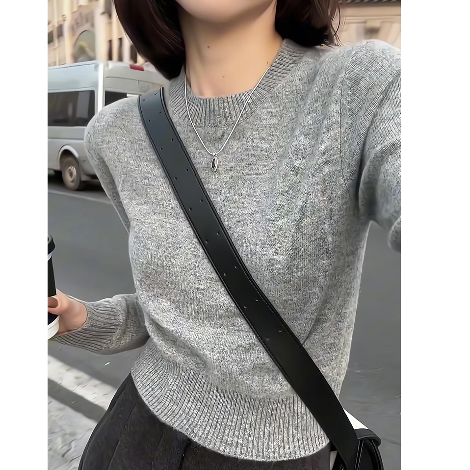 欧货时髦洋气灰色内搭打底衫女秋冬外穿毛衣短款高级感针织衫上衣