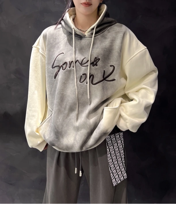 有货ZIY#6158冬季福利磨毛加BB绒重工晕染擦色连帽卫衣，衣长：70cm