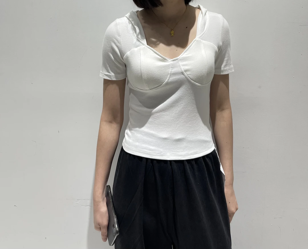 有货Y2K#8611秋季福利固定杯垫低胸连帽上衣，衣长：45cm