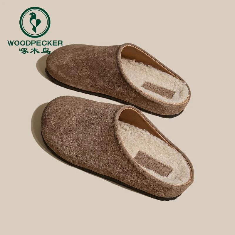 啄木鸟厚底包头半拖鞋女外穿高级感毛毛鞋2024秋季加绒懒人勃肯鞋