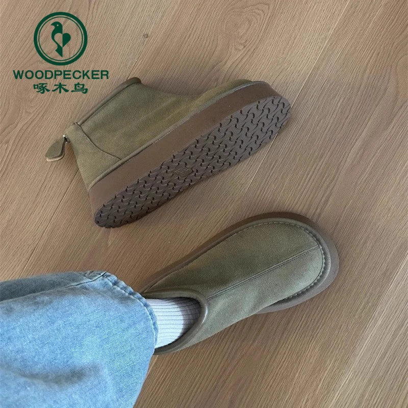 啄木鸟复古短靴2024新款秋冬小众增高短筒马丁靴休闲防滑厚底棉鞋