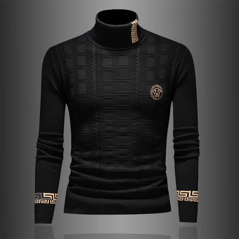 2025潮牌高领羊毛衫男款加厚高档男士高领毛衣男款冬季毛线衣男款