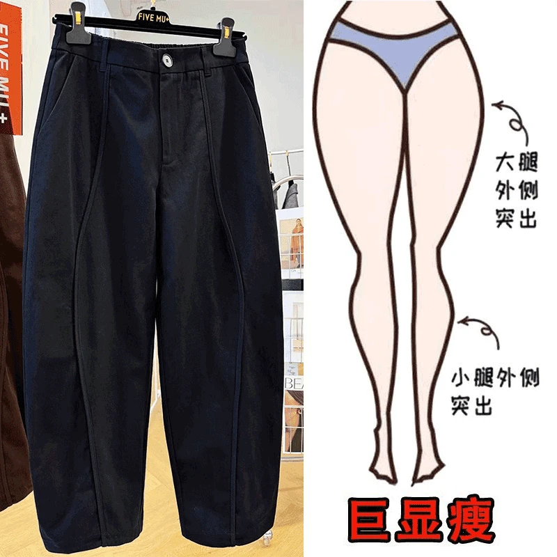 2025春季新款大码高腰休闲九分哈伦裤梨形身材显瘦宽松镰刀工装裤