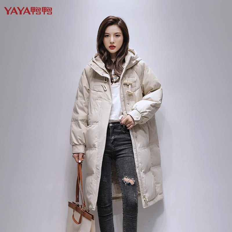 YAYA/鸭鸭中长款羽绒服女款冬季SKY系列韩版插肩袖外套Notforsale