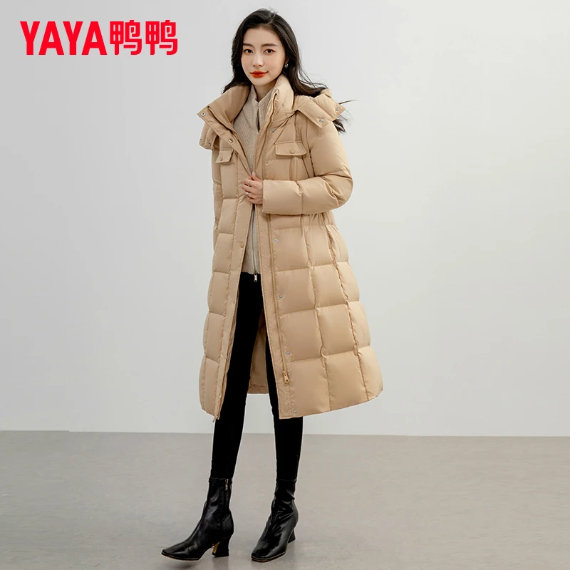 YAYA/鸭鸭羽绒服女中长款冬连帽加厚保暖冬季时尚外套YE3B604481D