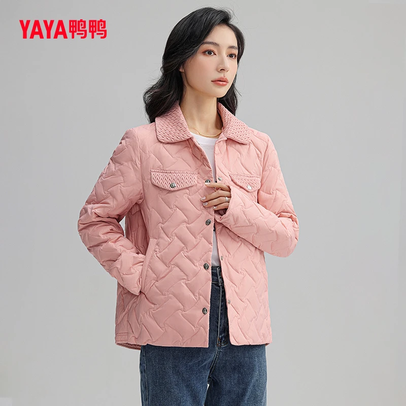 YAYA/鸭鸭羽绒服女短款洋气衬衫领韩版小香风轻薄外套YE3A601193L