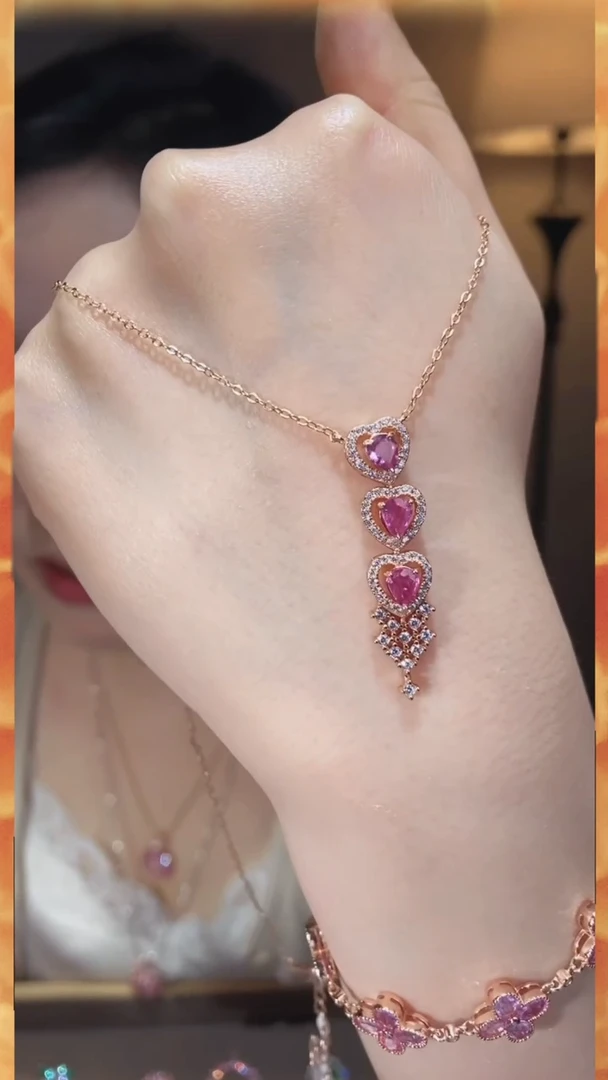 【闪购商品】彩色蓝宝石项链银S925镶嵌@@L7026