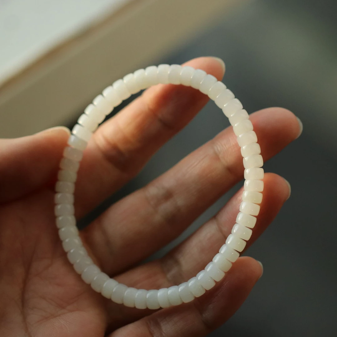庭硕 和田玉白玉精工手串6mm男女都可戴高白细油润精致小精品