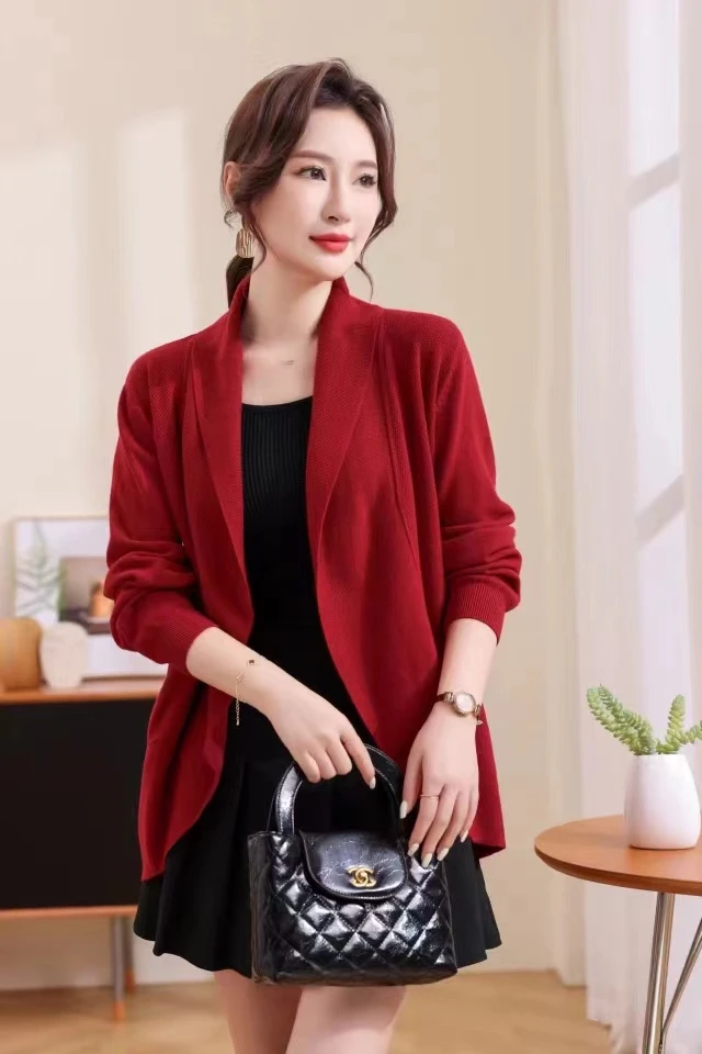 【胜华严选】中长款斗篷披肩新款妈妈薄款春秋外套开衫毛衣-9689款