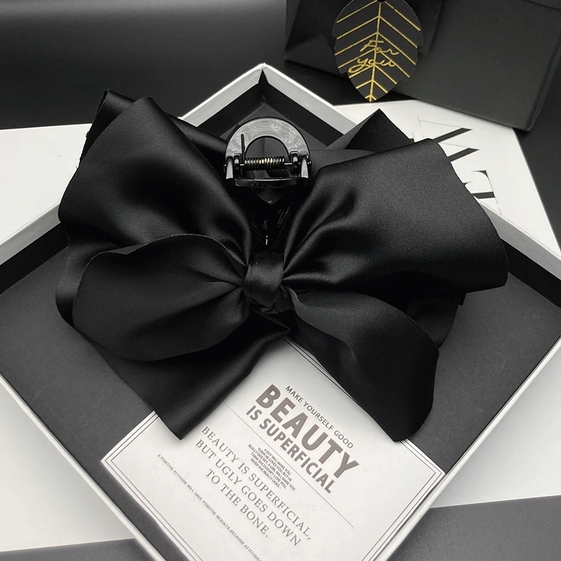 临嫣大号黑色缎面蝴蝶结抓夹女发夹适合发量多发卡简约气质时尚