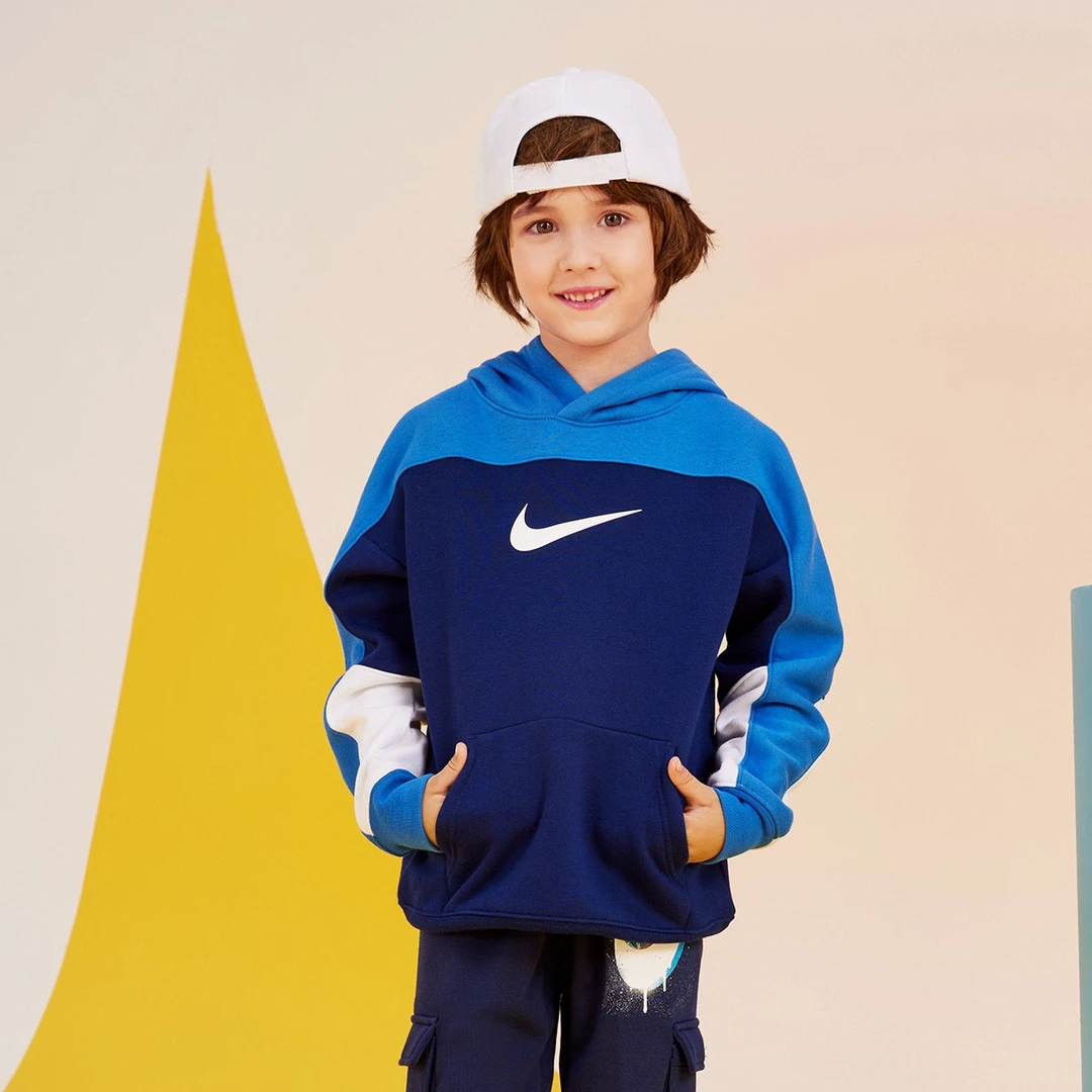 【Nike/耐克-儿童】卫衣运动童装撞色拼接套头中大童连帽卫衣I512